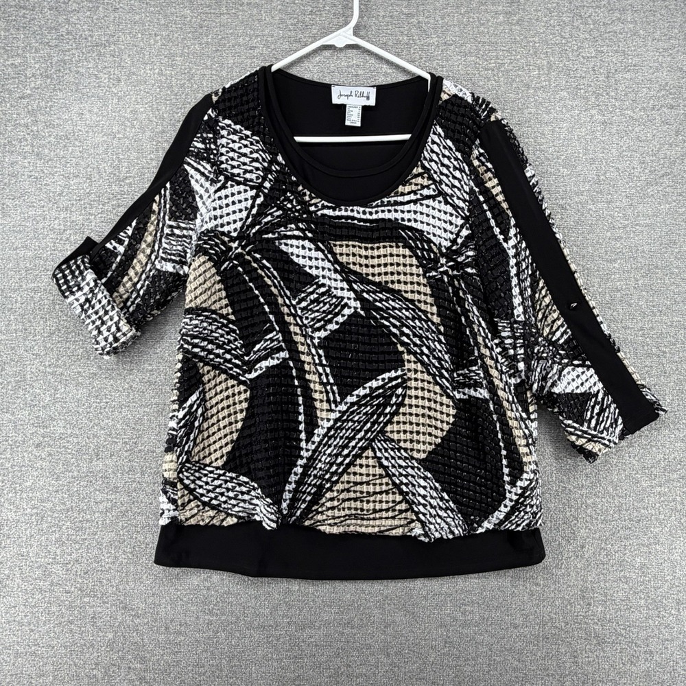 Joseph Ribkoff Blouse Top Women Size 8 Black Gold Geometric Textured